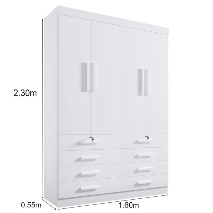 Roupeiro Solteiro Mônaco Branco 4 Portas 8 Gavetas Larg. 1.60m - D Doro - Imagem 6