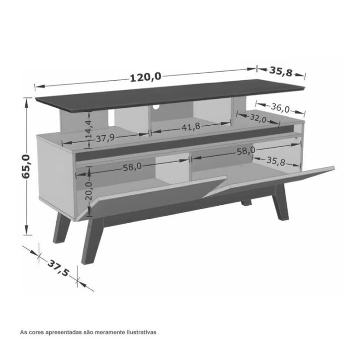 Rack Bancada Rubi Cinamomo/Preto TV até 50 Polegadas Larg. 1.20m - Bechara - Imagem 3