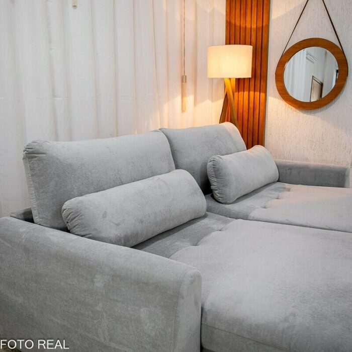 Sofá Retrátil e Cama Amaranto 2.30m Veludo Plush Prata - Sem Caixa - Imagem 11