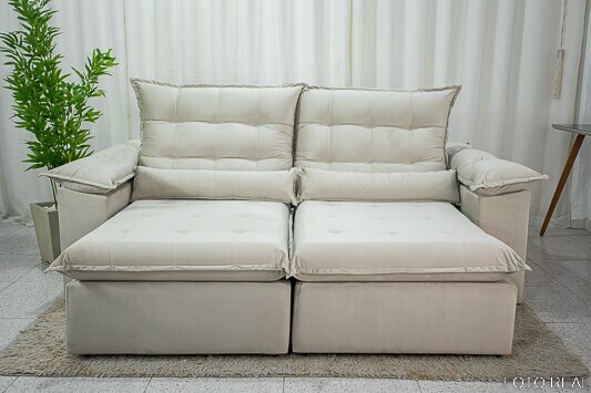 Sofá Retrátil Reclinável Emanuelly 2.00m Veludo Bege 01- D28 Soft
