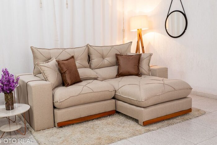 Sofá Retrátil Reclinável Gran Bello 2.50m Linho Bege - D33 e Molas Ensacadas
