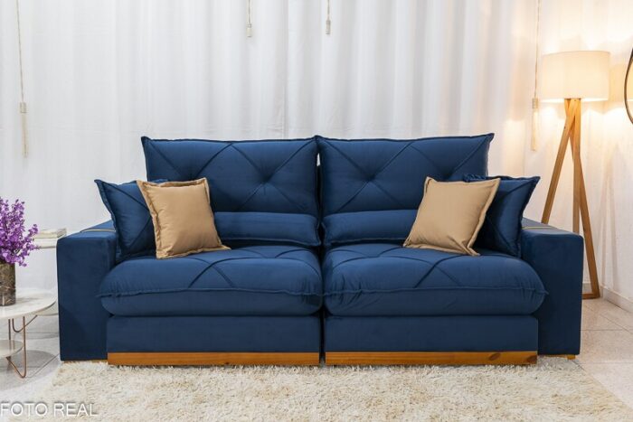 Sofá Retrátil Reclinável Gran Bello 2.50m Veludo Azul 03 - D33 e Molas Ensacadas Pocket - Imagem 5