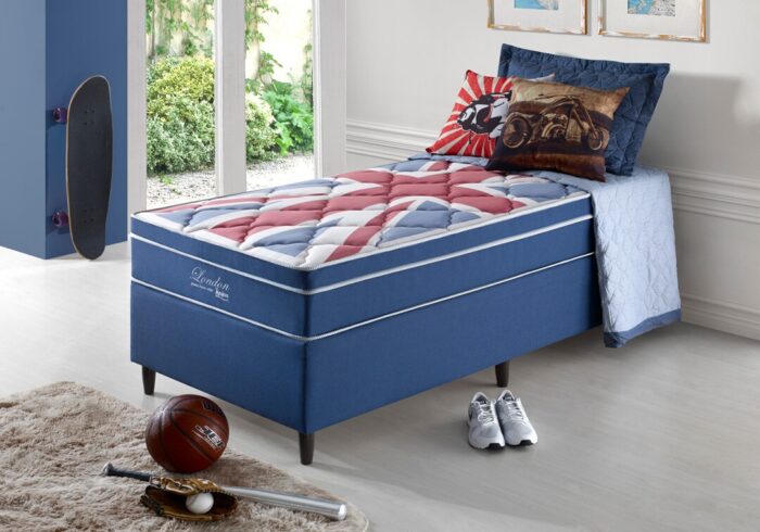 Box Azul + Colchão Solteiro London Molas Superlastic 88x188x68 - Anjos - Imagem 5