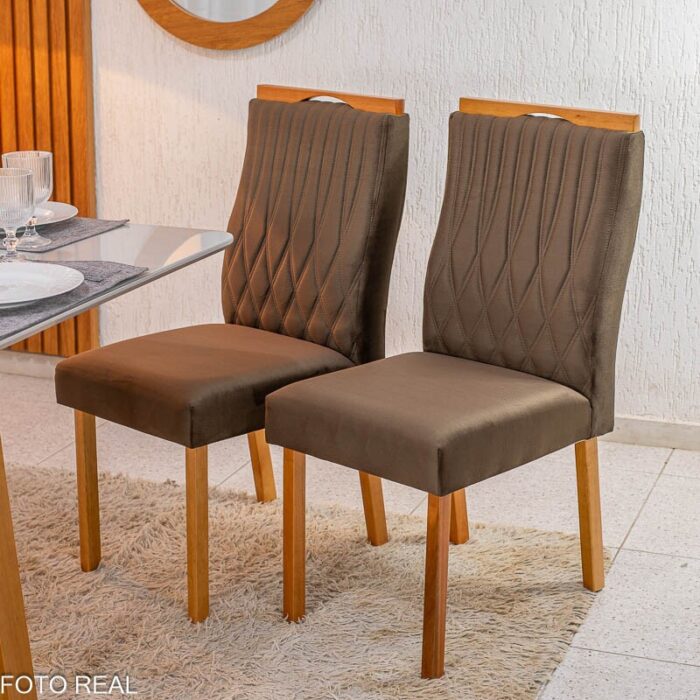 Mesa Pedro Mel Vidro OFF 120×80 4 Cadeiras Genova Veludo Marrom 509 Madeira Maciça Art Assento - Entregue Montada - Imagem 4