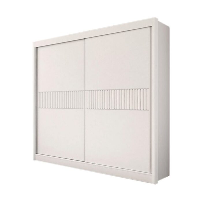 Roupeiro Casal Cancun Branco 2 Portas 6 Gavetas Detalhe Ripado 100% MDF Larg. 2.20m - D Doro - Imagem 4