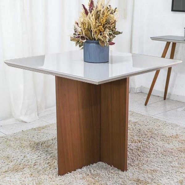Mesa de Jantar Helo 90×90 Tampo MDF Vidro Off Poliman