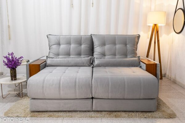Sofá Retrátil Reclinável Gênova 2.30m Veludo Prata 823 - Molas Ensacadas