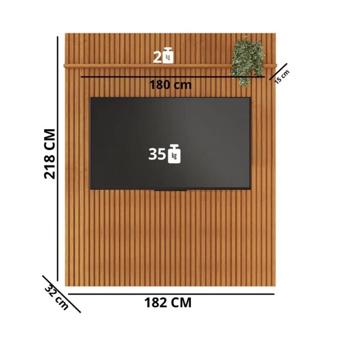 Rack Sereno Cinamomo Ripado Larg. 1.68m + Painel Riso Cinamomo Ripado TV até 65 Polegadas Larg. 1.82m - JCM - Imagem 4