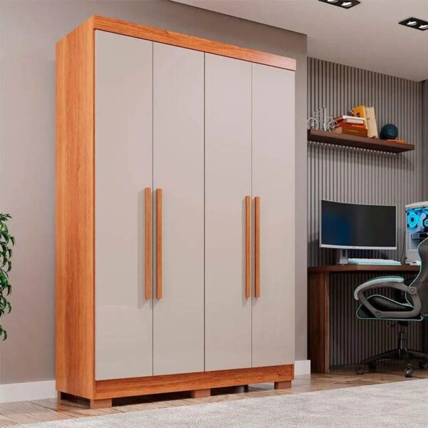 Roupeiro Solteiro Recife Cinamomo/Off 4 Portas 2 Gavetas C/Pés Larg. 1.21m - Sallêto