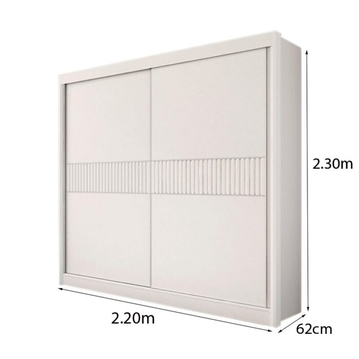 Roupeiro Casal Cancun Branco 2 Portas 6 Gavetas Detalhe Ripado 100% MDF Larg. 2.20m - D Doro - Imagem 3