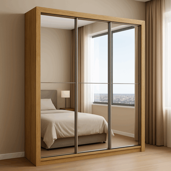 Guarda-Roupa Veneza Premium Larg. 1.88m 3 Portas C/ 3 Espelho 4 Gavetas Cinamomo Carioca