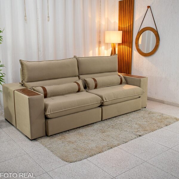 Sofá Retrátil Reclinável Ravello 2.50m Veludo Bege 3040/04 - Molas Ensacadas Pockets