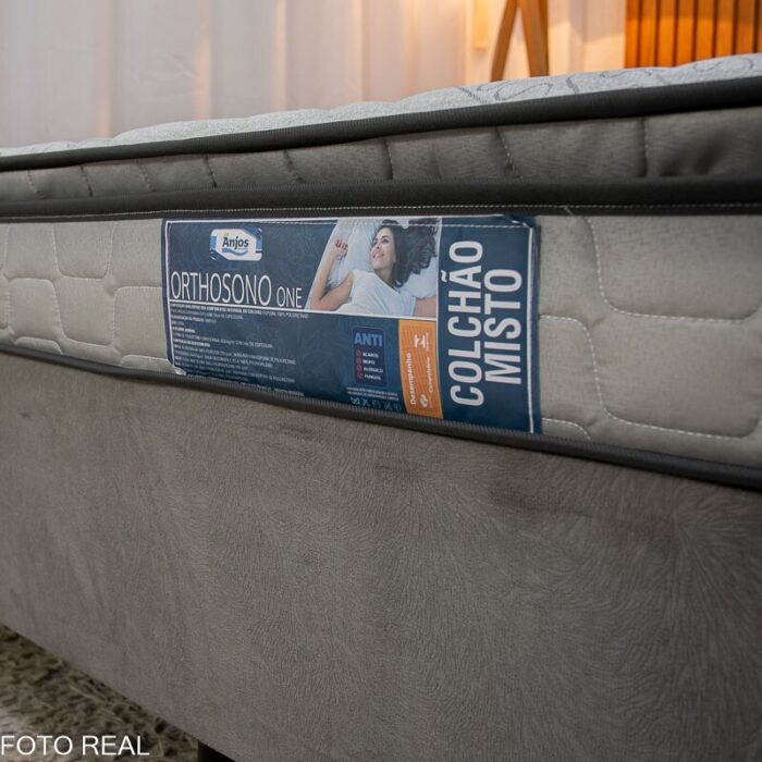 Box Queem Sued Cinza Nosso Sonho + Colchão Queen Orthosono One Ortopédico D33 158x198x55 - Anjos - Imagem 4