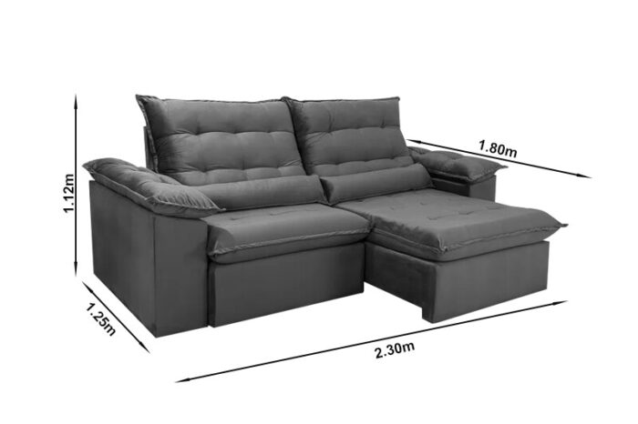 Sofá Retrátil Reclinável Emanuelly 2.30m Veludo Bege 01 - D28 Soft - Imagem 9