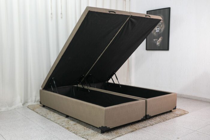 Base Box Baú Queen Bipartido Eli 158x198x42 Korino Bege Blindado Nature