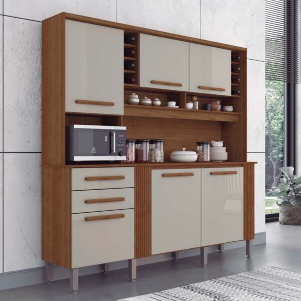 Armário Cozinha Catar Cinamomo/Off 6 Portas 2 Gavetas Larg. 2.00m - Sallêto