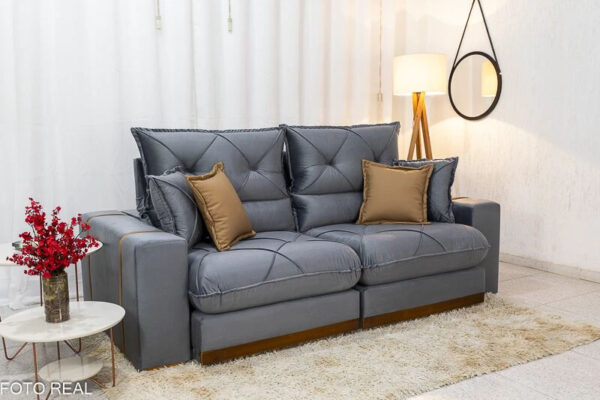 Sofá Retrátil Reclinável Gran Bello 2.00m Veludo Cinza - D33 e Molas Ensacadas