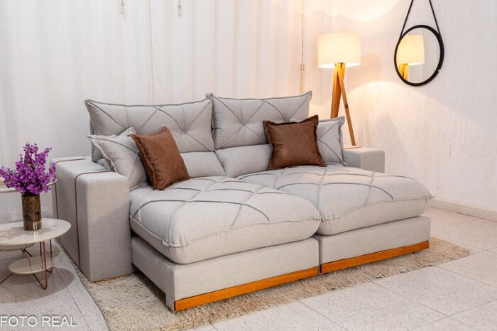 Sofá Retrátil Reclinável Gran Bello 2.50m Linho Cinza - D33 e Molas Ensacadas - Imagem 3