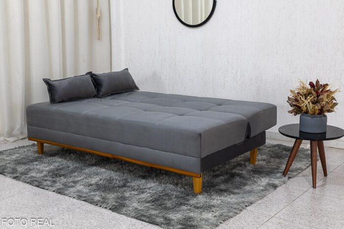 Sofá Cama Madrid Veludo Cinza 2303 Larg. 1.80m - Molas Bonnel - Imagem 4