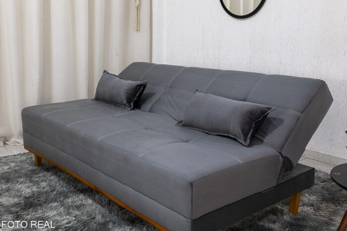 Sofá Cama Madrid Veludo Cinza 2303 Larg. 1.80m - Molas Bonnel - Imagem 2