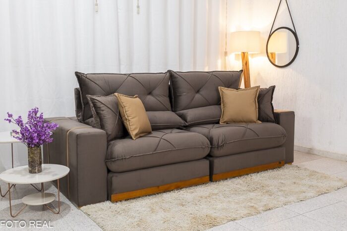 Sofá Retrátil Reclinável Gran Bello 2.50m Veludo Marrom 19 - D33 e Molas Ensacadas Pocket - Imagem 3