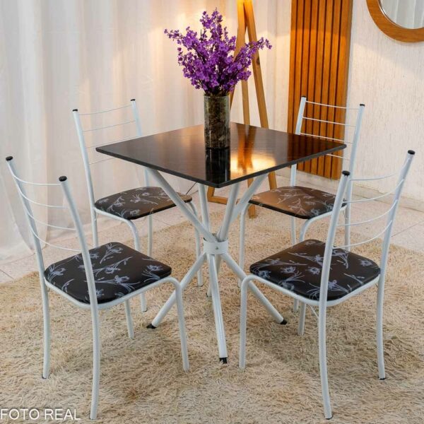 Mesa Rio Base Ipanema Branco Tampo Preto 68X68 MDF 4 Cadeiras Rio Assento Preto - Teixeira