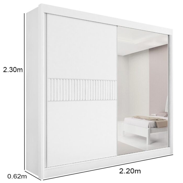 Roupeiro Titanium Branco 2 Portas C/ 1 Espelho Detalhe Ripado 100% MDF Larg. 2.20m - D Doro - Imagem 4