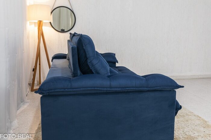 Sofá Retrátil Reclinável Barcelona 2.30m Veludo Azul 325 - D33 e Molas Ensacadas - Imagem 8