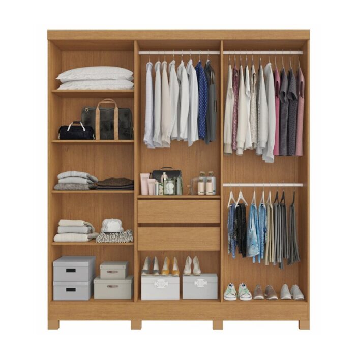Guarda Roupa Cabo Frio 6 Portas e Detalhe Ripado 100% MDF  Nature/Off  Larg. 1.80m -  Bianchi - Imagem 2