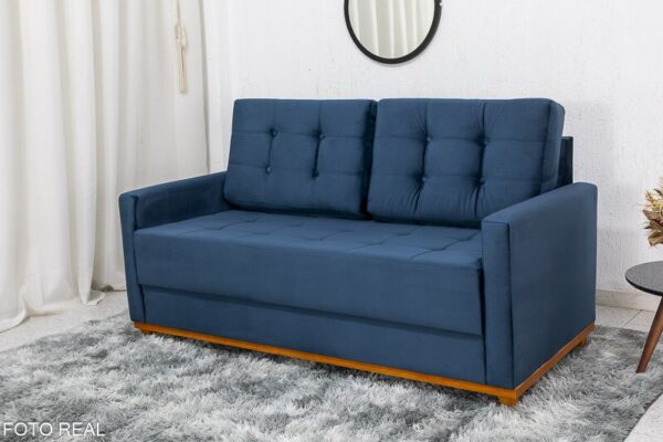 Sofá 3 lugares Living Áustria Veludo Azul A16 Larg. 1.70m