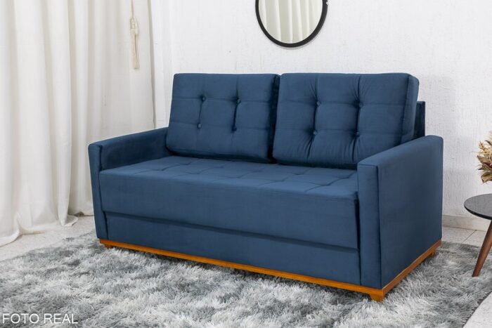 Sofá 3 lugares Living Áustria Veludo Azul A16 Larg. 1.70m