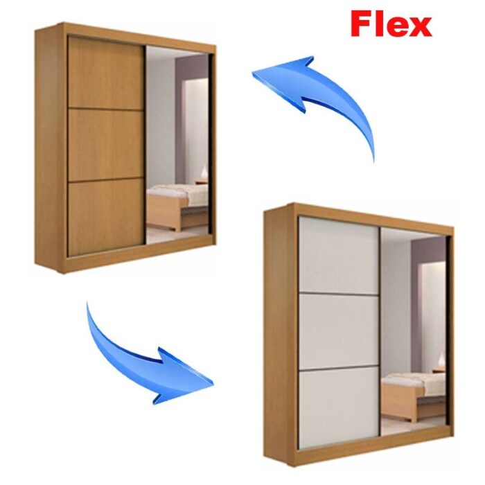 Roupeiro Atenas Cinamomo/Off 2 Portas C/ 1 Espelho 100% MDF Portas Flex Larg. 1.85m - D Doro - Imagem 3