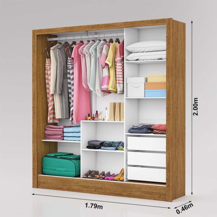 Roupeiro Dubai Cinamomo/Off 03 Portas C/ 1 Espelho Larg. 1.79m - Carioca - Imagem 2
