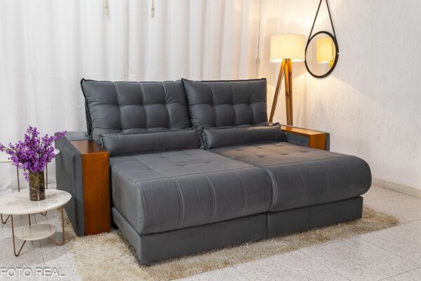 Sofá Retrátil Reclinável Gênova 2.30m Veludo Cinza 814 - Molas Ensacadas