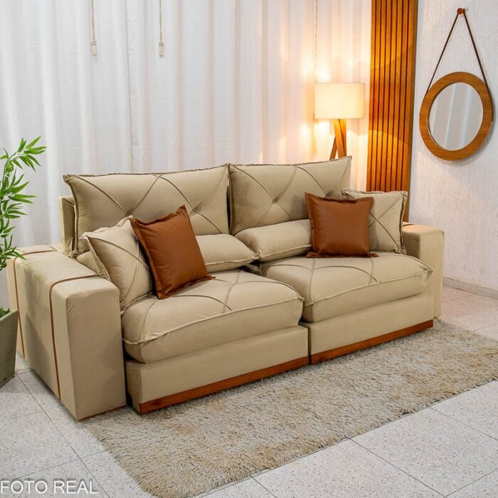 Sofá Retrátil Reclinável Gran Bello 2.50m Veludo Bege 01 - D33 e Molas Ensacadas Pocket - Imagem 4