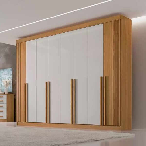Roupeiro Casal Daymond Cinamomo/Off 8 Portas 8 Gavetas Detalhe Ripado 100% MDF Larg. 2.75m - D' Doro