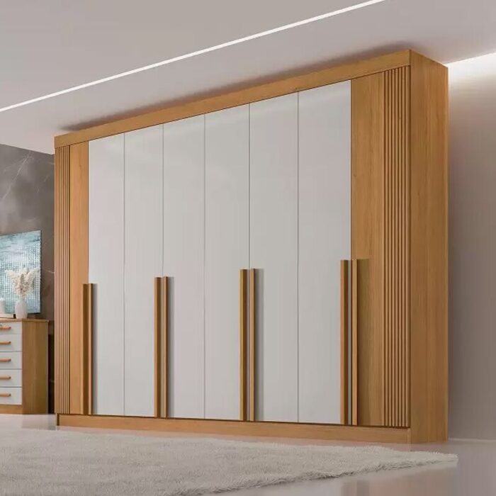 Roupeiro Casal Daymond Cinamomo/Off 8 Portas 8 Gavetas Detalhe Ripado 100% MDF Larg. 2.75m - D' Doro