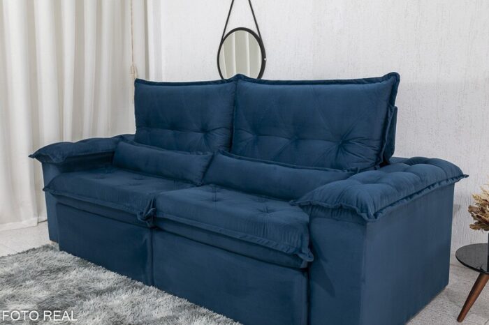 Sofá Retrátil Reclinável Califórnia 2.50m Veludo Azul 529 - D28 Hiper soft - Imagem 6