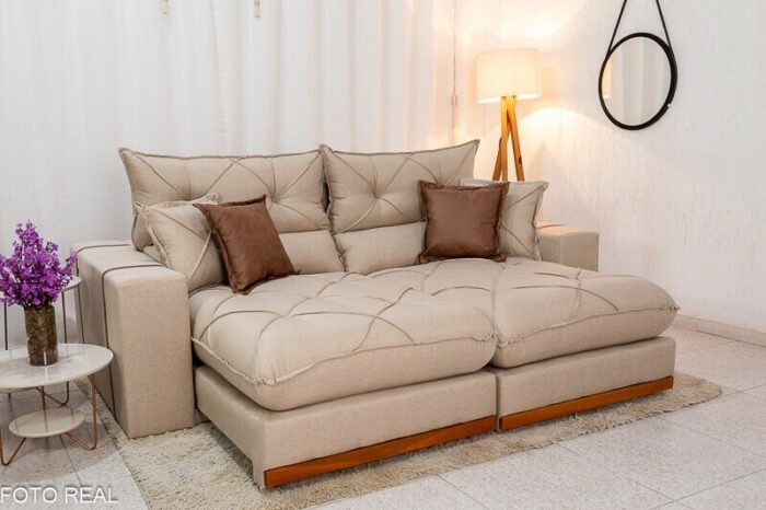 Sofá Retrátil Reclinável Gran Bello 2.50m Linho Bege - D33 e Molas Ensacadas - Imagem 2