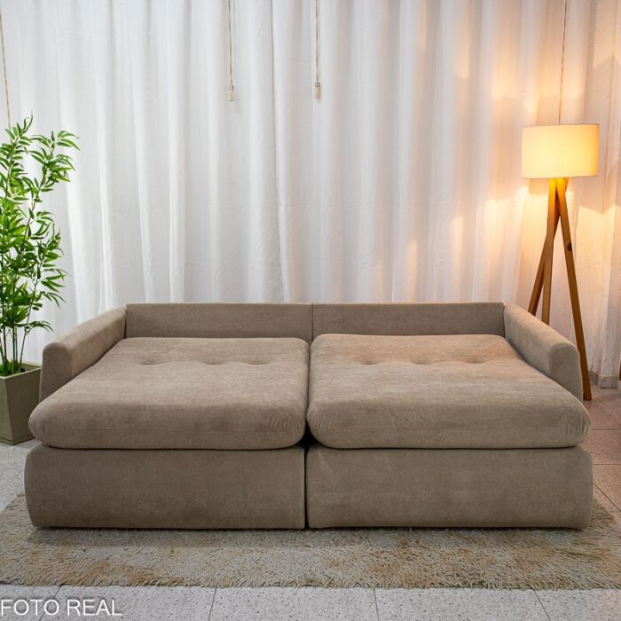 Sofá Retrátil e Cama Amaranto 2.30m Veludo Plush Bege - Sem Caixa - Imagem 7