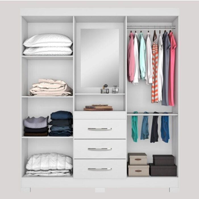Roupeiro Solteiro NT 5015 Branco/Rosa 4 portas 3 Gavetas Flex C/Pés Larg. 1.61m - Notável - Imagem 2