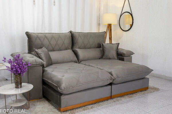 Sofá Retrátil Reclinável Magnum 2.10m Veludo Cinza 813 - Molas ensacadas