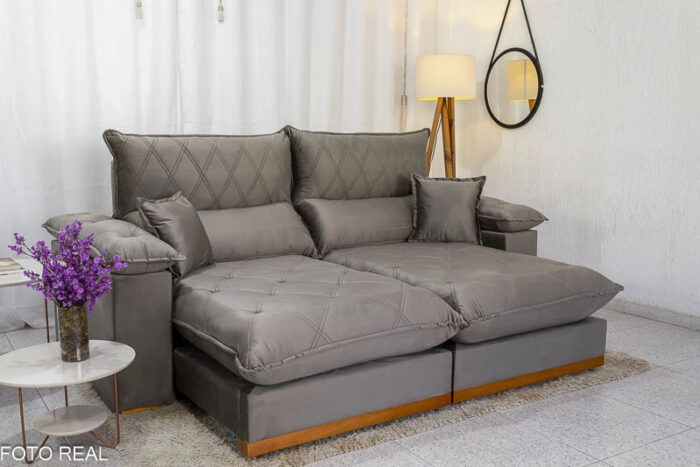 Sofá Retrátil Reclinável Magnum 2.10m Veludo Cinza 813 - Molas ensacadas