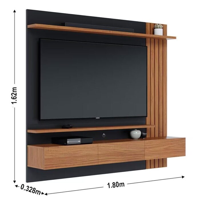 Home Suspenso Juriti Larg. 1.80m para TV até 70 Polegadas Noce Milano/Preto Colibri - Imagem 4