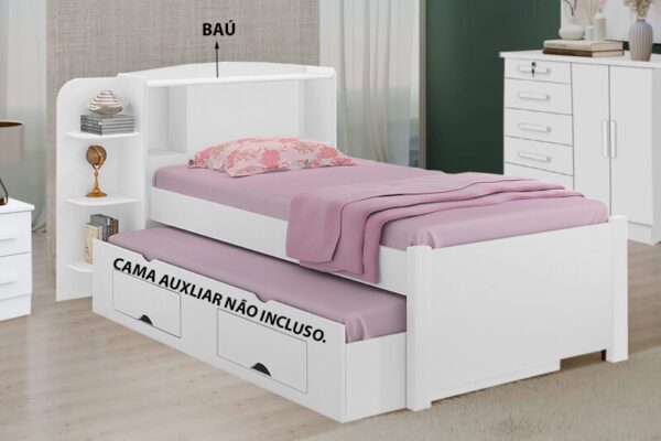 Cama Solteiro Milênio Branca Cabeceira C/ Baú - D Doro