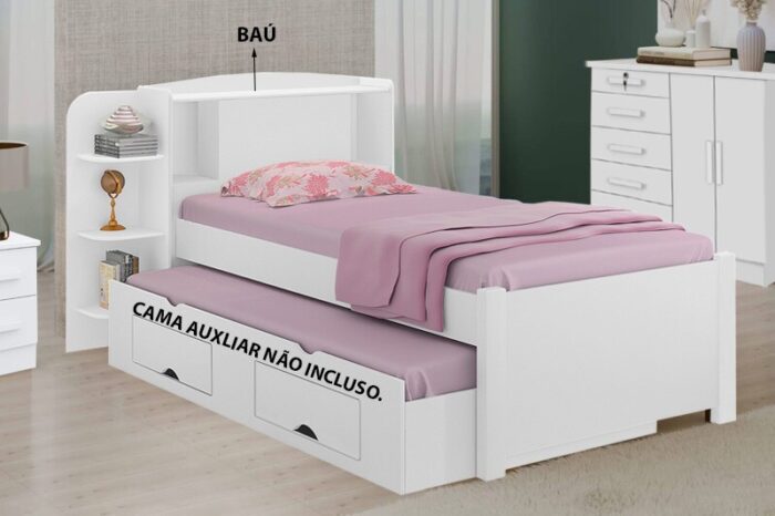Cama Solteiro Milênio Branca Cabeceira C/ Baú - D Doro