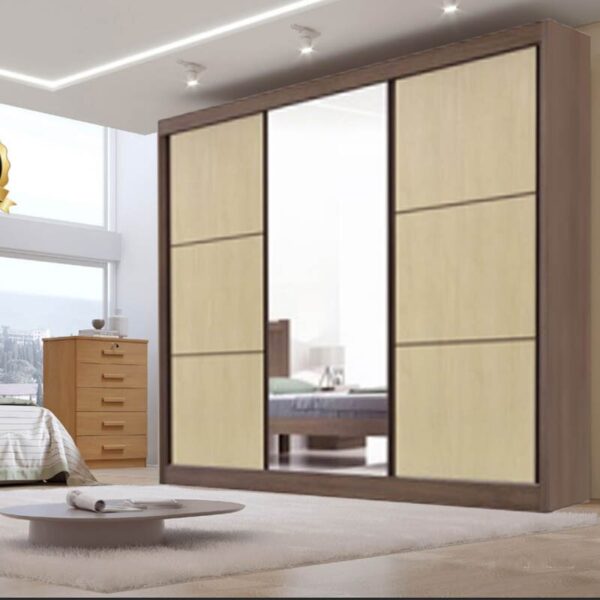 Roupeiro Casal Cristal Castanho/Linho 3 Portas 6 Gavetas 100% MDF Portas Flex Larg. 2.42m - D Doro