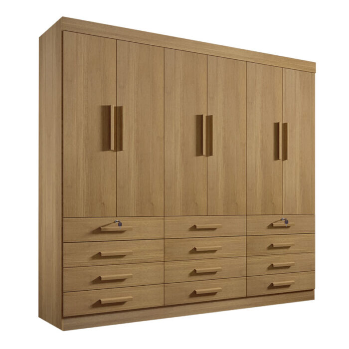 Guarda-Roupa Casal Mônaco 6 Portas 12 Gavetas Cinamomo Larg. 2.40m D Doro