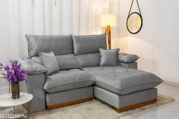 Sofá Retrátil Reclinável Magnum 2.10m Veludo Prata 823 - Molas Ensacadas - Imagem 3