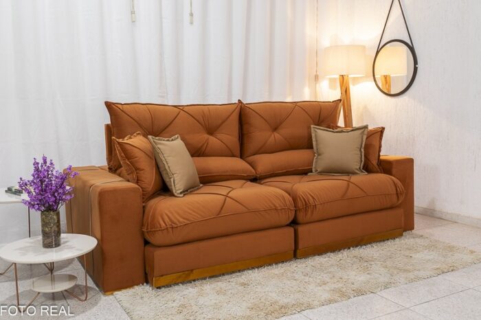 Sofá Retrátil Reclinável Gran Bello 2.50m Veludo Terracota 24 - D33 e Molas Ensacadas Pocket - Imagem 3